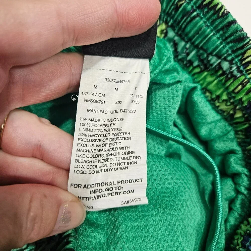 Nike Youth Tropical Leaf Print‎ Swim Trunks M 10-12 Yrs Green/Blue Cinch Waist